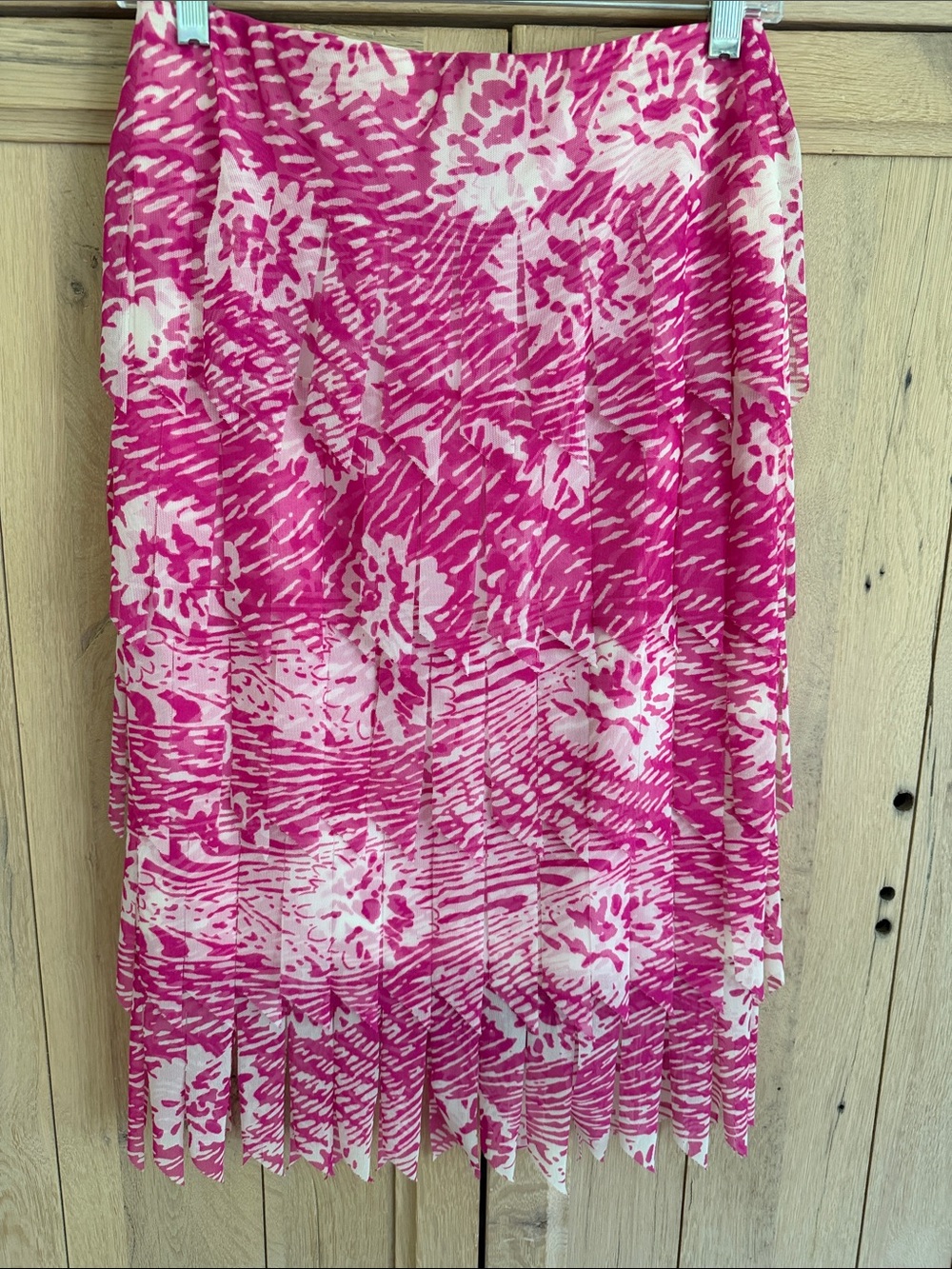 Tadashi for Neiman Marcus Pink & White Floral Tiered Fringed Skirt